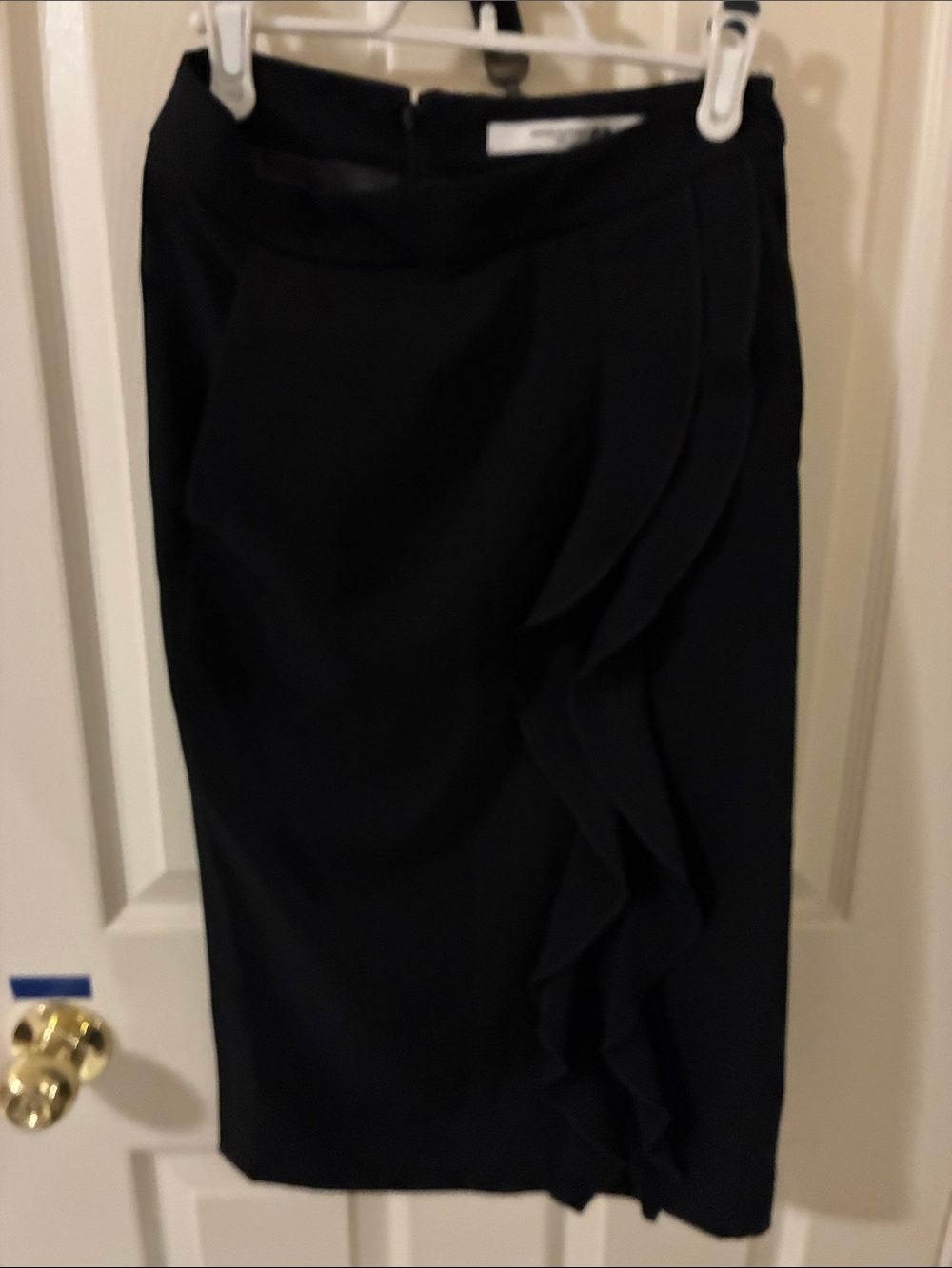 Women's Black Ruffle-Front Pencil Skirt